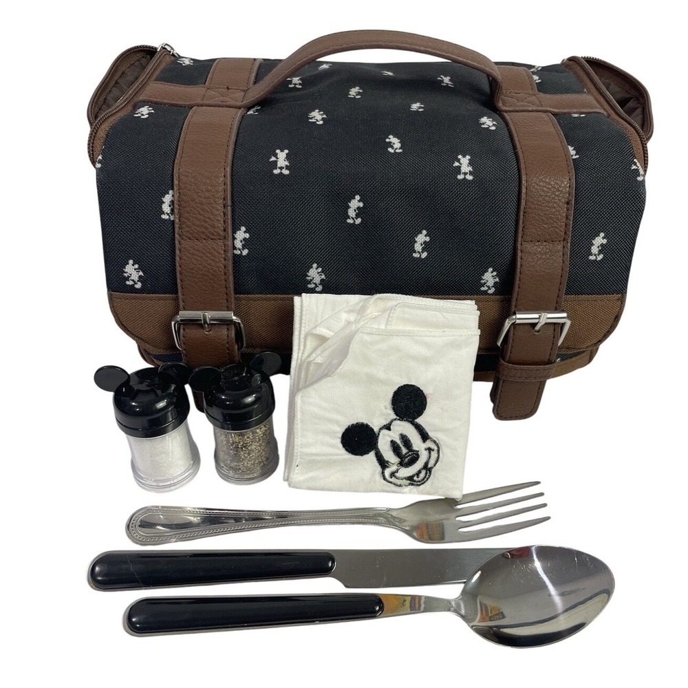 Mickey Mouse Lunch Tote Cooler Bag with Utensils Black White Disney Picnic Time